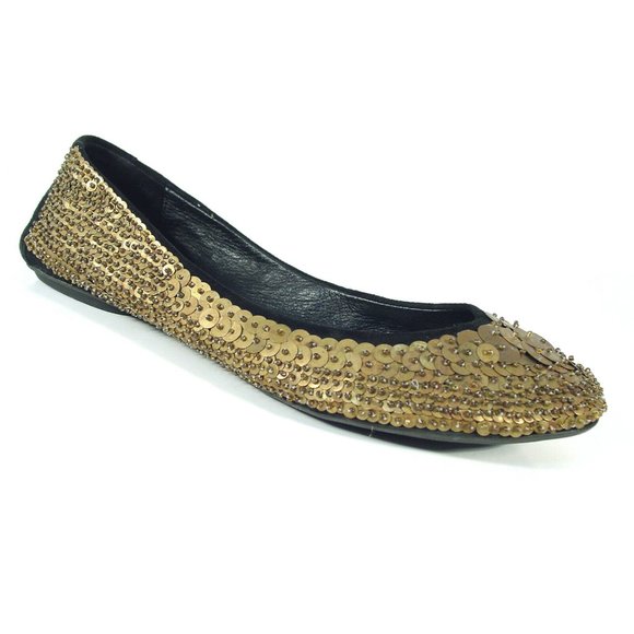 gold sequin flat shoes